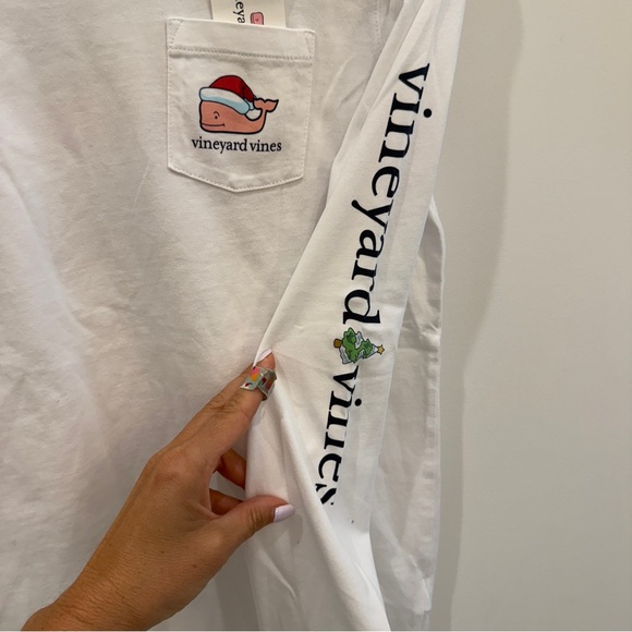 Vineyard Vines White Shirt with Santa Whale Logo - Picture 4 of 5